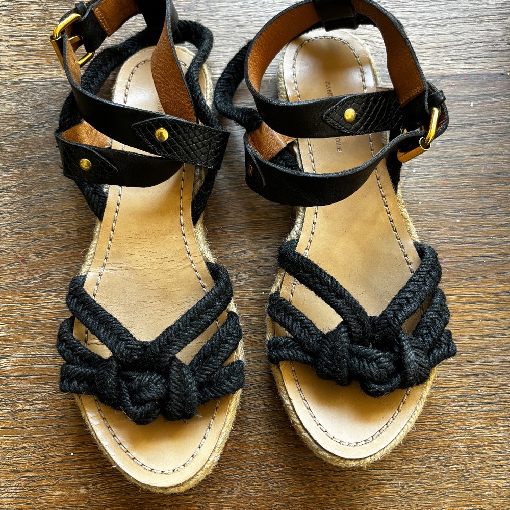 Isabel Marant Etoile Black Espadrille + Rope + Leather Sandals Size 38